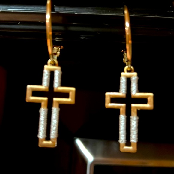 None Jewelry - Gold and silver cross hoop earrings